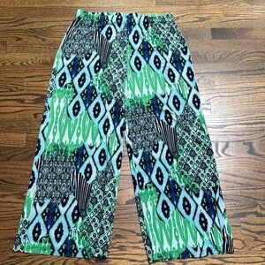Chico's Travelers Casual Green with shades of Blue Wide-Leg Pants size L-XL (2)